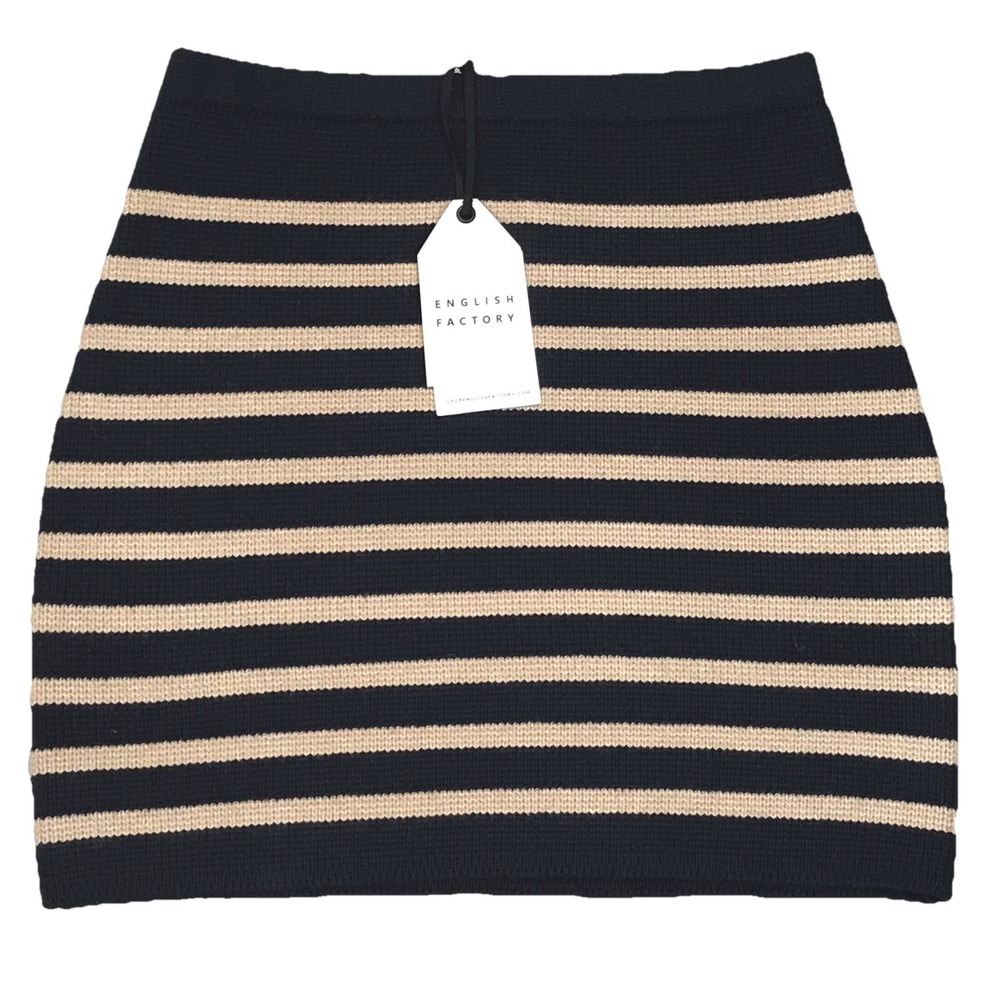English Factory Knit Stretch Navy Blue & Cream Striped Mini Skirt Womens Size XS